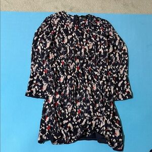 Club Monaco Navy Abstract Print Long Sleeve Tunic with Cream & Red Accents